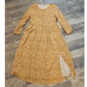 LASCANA Womens 12 Floral Maxi Dress large yellow cottagecore farmhouse prairie
